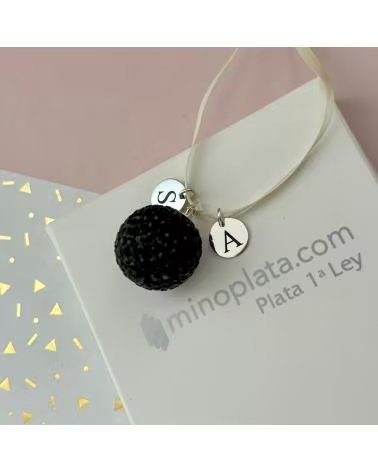 MINOPLATA LLAMADOR DE ANGEL 20 MM NEGRO PERSONALIZADO DE PLATA DE LEY