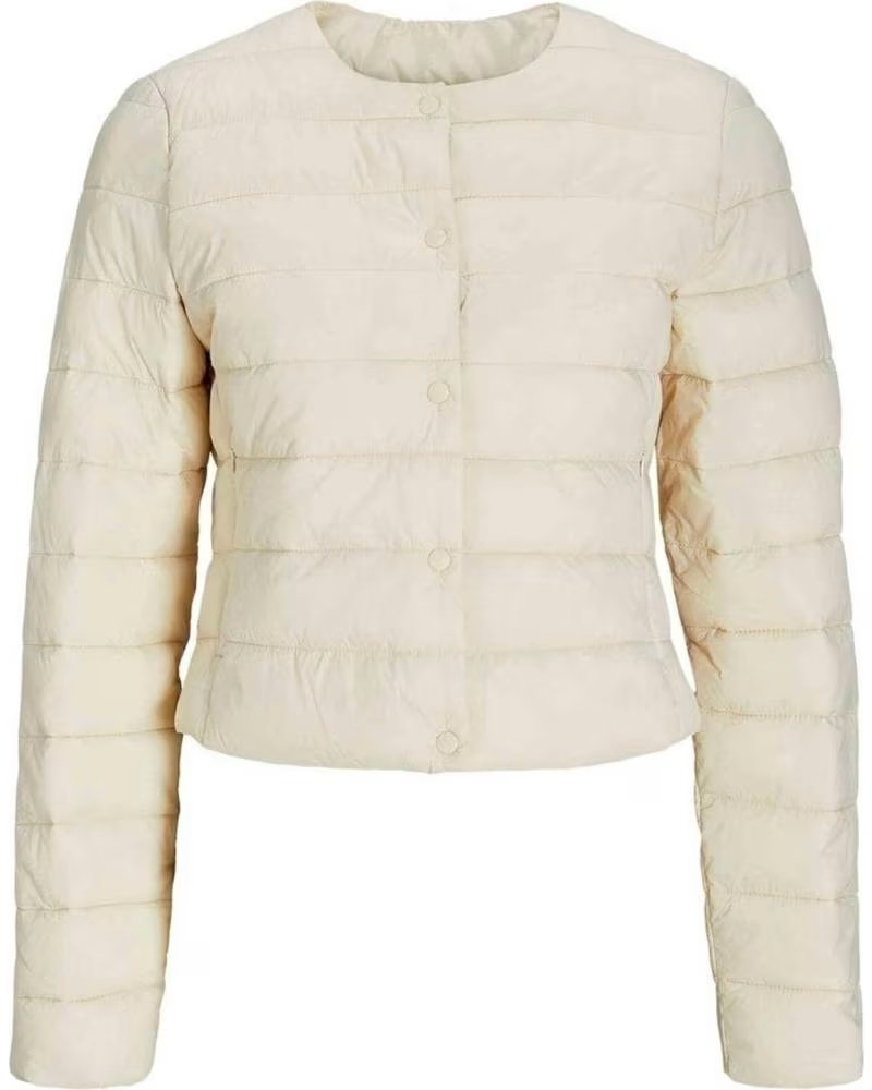 JJXX Chaqueta Nora Lightweight Collar-Less - Chaqueta en beige para mujer CRUDO