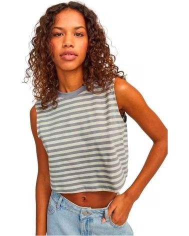 JJXX T-SHIRT MANICA CORTA ALVIRA SL SLIM CROP RIGHE GRIGIO E GIALLO DONNA GRIS-AMARILLO