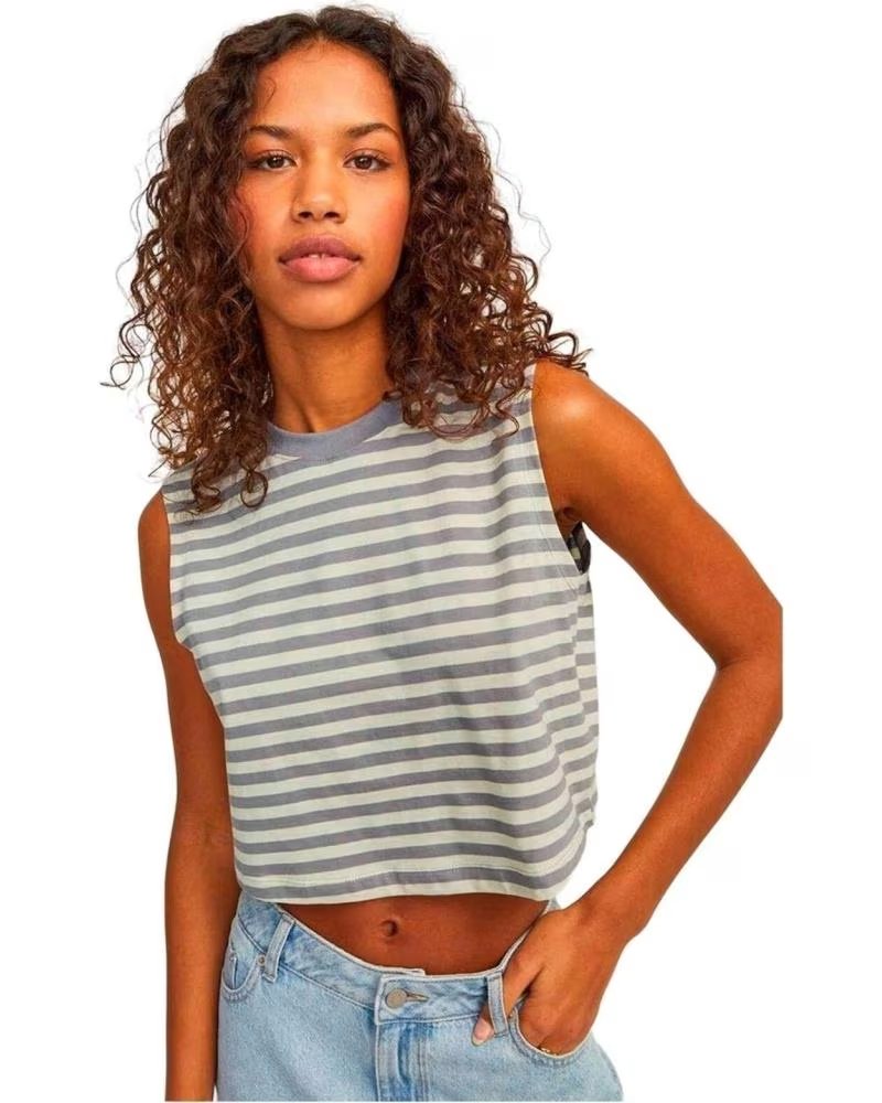 JJXX KURZARM-T-SHIRT ALVIRA SL SLIM CROP GESTREIFT GRAU UND GELB FÜR DAMEN GRIS-AMARILLO