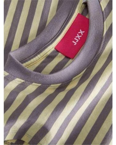 JJXX KURZARM-T-SHIRT ALVIRA SL SLIM CROP GESTREIFT GRAU UND GELB FÜR DAMEN GRIS-AMARILLO