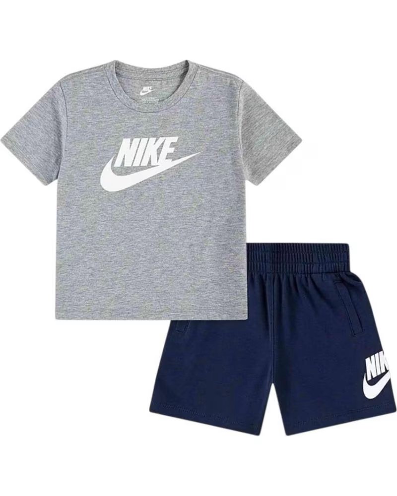 NIKE Chandal Nkn Club Tee And Short Set Azul Marino Gris 66L596-Ujl Conjunto Corto Nino Nina GRIS