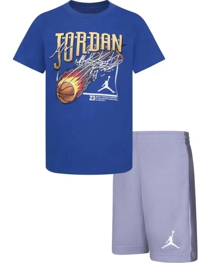 JORDAN CONJUNTO JDB COURT AIR TEE SHORT MESH PARA NIÑOS CEMEN GREY-TRUE BLUE