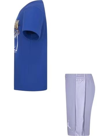 JORDAN CONJUNTO JDB COURT AIR TEE SHORT MESH PARA NIÑOS CEMEN GREY-TRUE BLUE