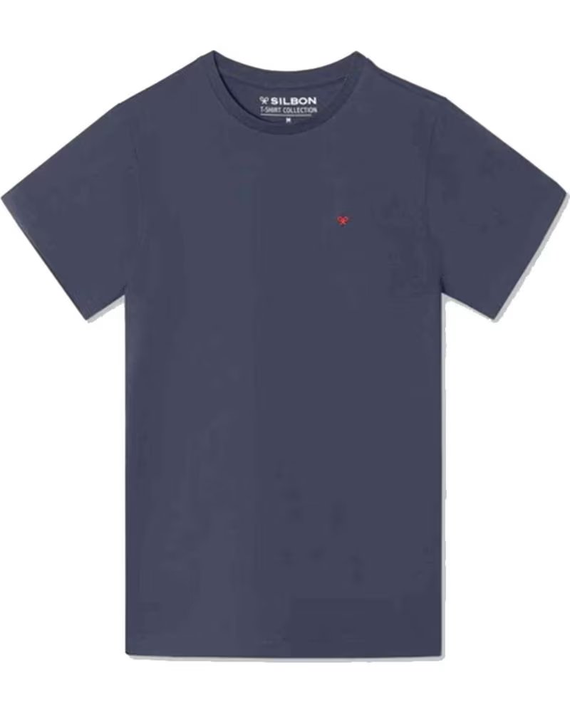 SILBON SHORT SLEEVE T-SHIRT 124602 FOR MEN NAVY BLUE AZUL