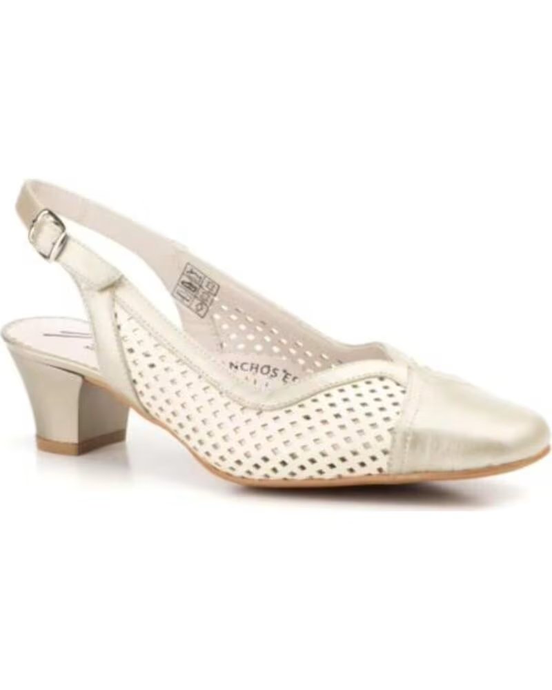 JAM ZAPATOS DE MUJER DE PIEL CON TACON MEDIO HECHO EN ESPANA ANCHO ESPECIAL TALLAS 36 A 41 MODELO 5209 PLATEADO