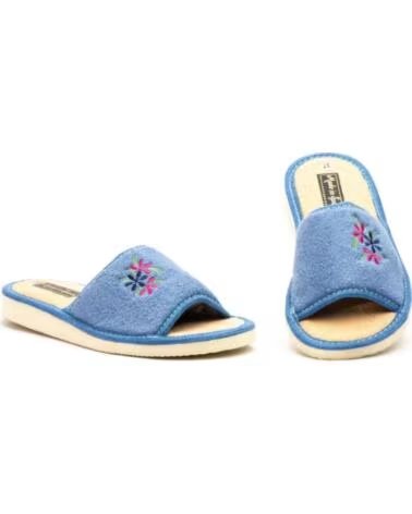 JAM ZAPATILLAS DE CASA ABIERTAS PARA MUJER CON FLORES BORDADAS HECHO EN ESPANA TALLAS 36 A 41 MODELO 1444 AZUL