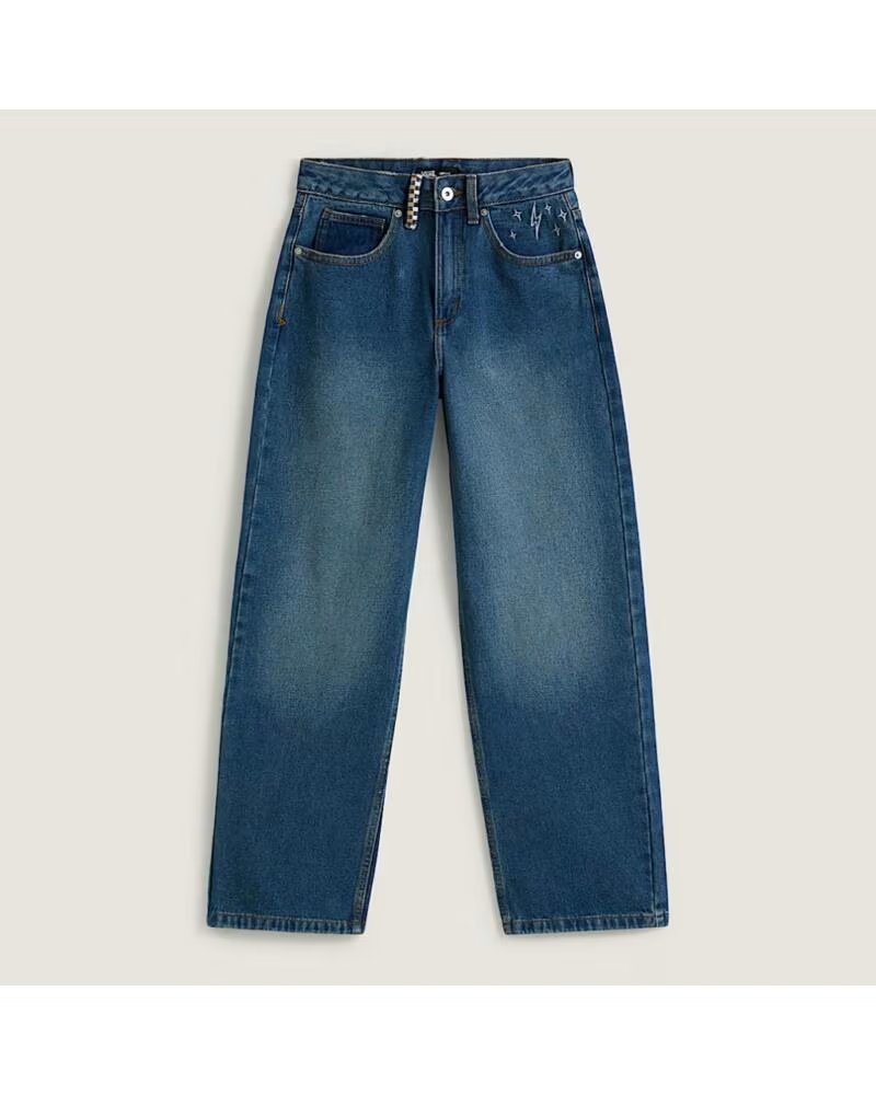 VANS OFF THE WALL PANTALONI SIRELLE EMBROIDERED DONNA BLU INDACO INDIGO