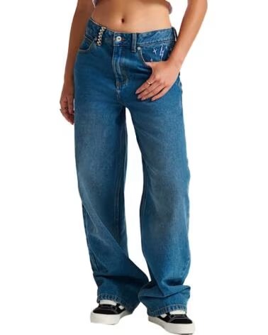 VANS OFF THE WALL PANTALONI SIRELLE EMBROIDERED DONNA BLU INDACO INDIGO
