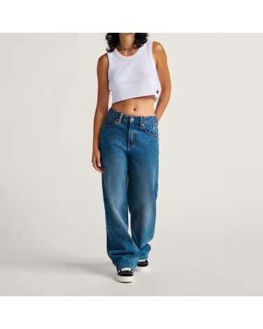 VANS OFF THE WALL PANTALONI SIRELLE EMBROIDERED DONNA BLU INDACO INDIGO