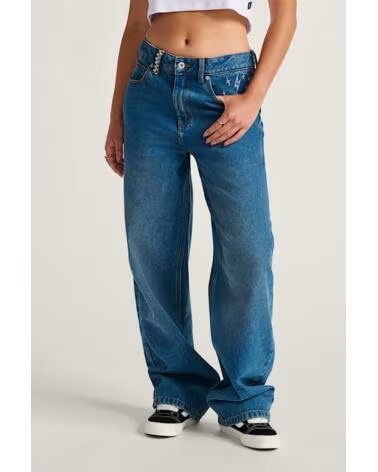 VANS OFF THE WALL PANTALONI SIRELLE EMBROIDERED DONNA BLU INDACO INDIGO
