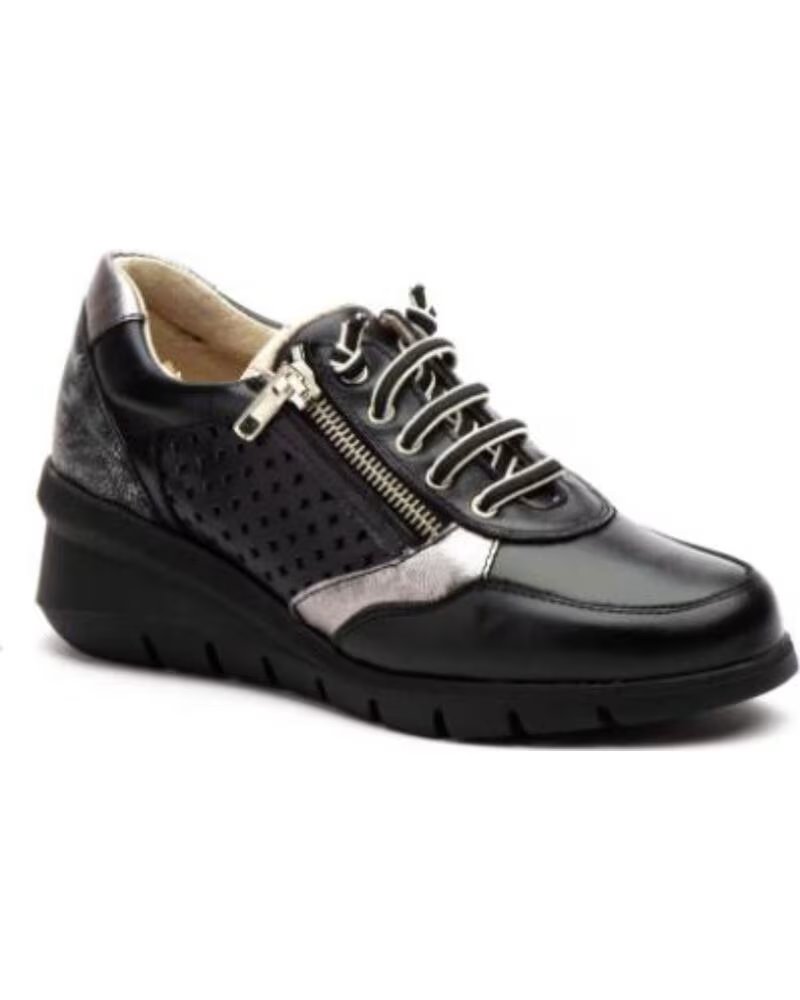 JAM ZAPATILLAS DEPORTIVAS CASUAL DE PIEL CON CUNA PARA MUJER HECHO EN ESPANA TALLAS 36 A 41 MODELO 2106 NEGRO
