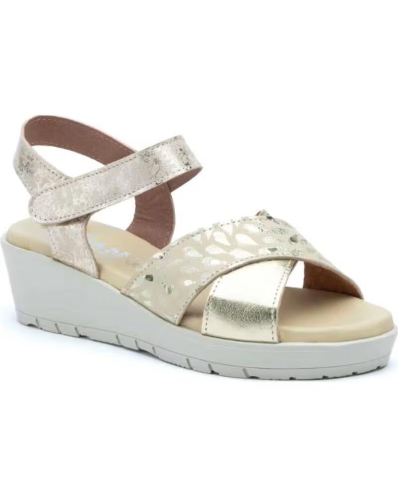 JAM SANDALIAS DE CUNA PARA MUJER CON VELCRO Y DETALLE METALIZADO HECHO EN ESPANA MODELO 3136 TALLAS 36 A 41 AMARILLO