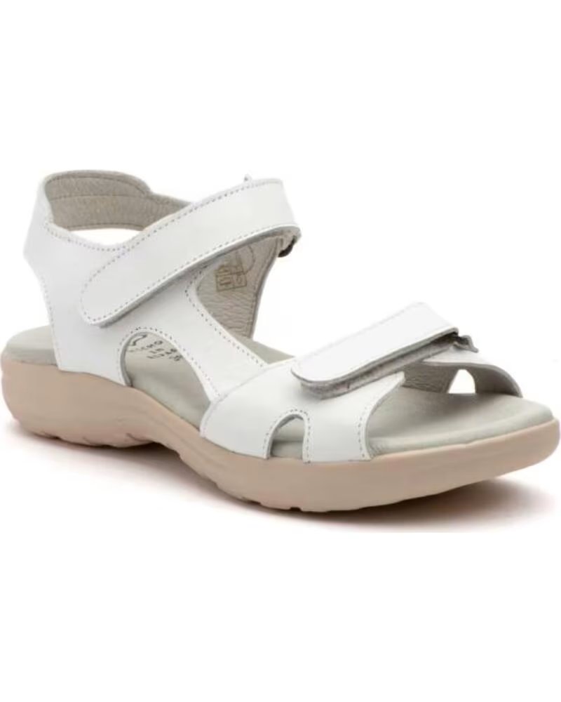 ALTO ESTILO SANDALIAS BLANCAS PLANAS PARA MUJER CON DOBLE CIERRE DE VELCRO HECHO EN ESPANA MODELO E645 TALLAS 36 A 41 BLANCO