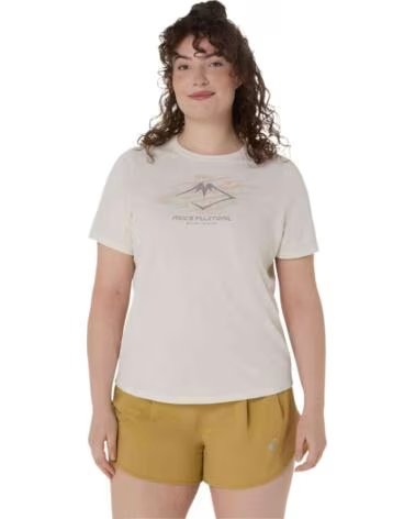 ASICS CAMISETA MANGA CORTA FUJITRAIL LOGO BLANCO ROTO MUJER