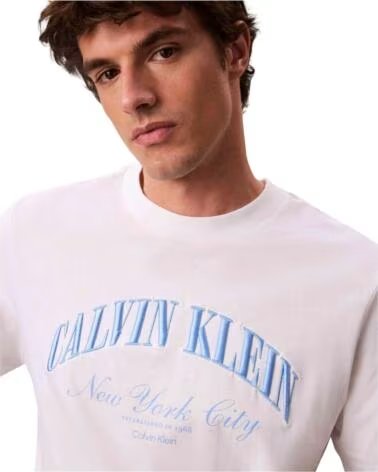 CALVIN KLEIN CAMISETA DE MANGA CORTA CAMISETA LOGO NYC MANGA CORTA BLANCO EN BLANCO PARA UNISEX AZUL