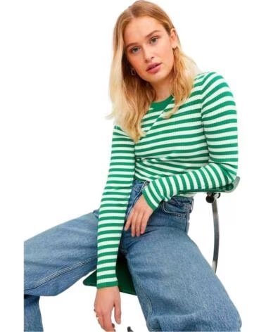 JJXX MAGLIONE DONNA JODI TIGHT STRIPE RIGATO VERDE E BIANCO VERDE-BLANCO