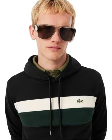 LACOSTE SWEAT-SHIRT À CAPUCHE SH8161 AVEC BANDES NOIR NOIR-LAPONIE-SINOPLE