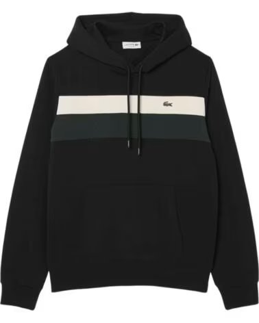 LACOSTE SWEAT-SHIRT À CAPUCHE SH8161 AVEC BANDES NOIR NOIR-LAPONIE-SINOPLE