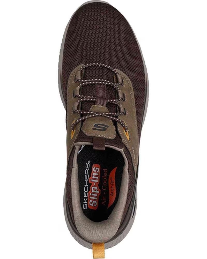 SKECHERS SCARPE SLIP-INS 211190-BRN MARRONE UOMO BROWN KNITTED MESH - SYNTHETIC