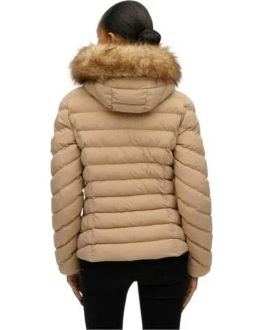 UNDER ARMOUR PADDED JACKET IN BEIGE WITH HOOD AND FAUX FUR NAN