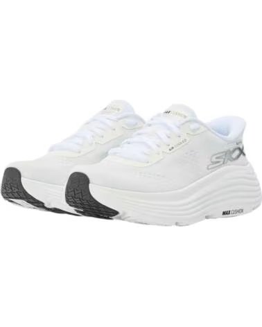 SKECHERS SNEAKERS MAX CUSHIONING SLIP-INS 129473-WBK WHITE TEXTILE-BLACK TRIM