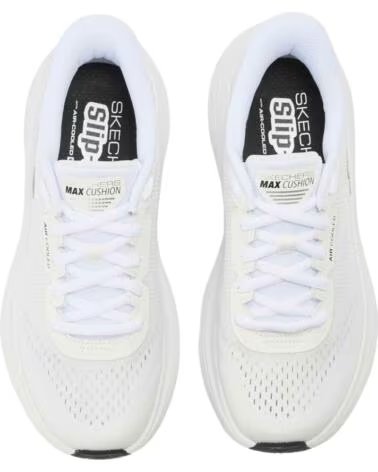 SKECHERS SNEAKERS MAX CUSHIONING SLIP-INS 129473-WBK WHITE TEXTILE-BLACK TRIM