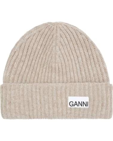 GANNI BONNET STRUCTURED RIB BEANIE BEIGE