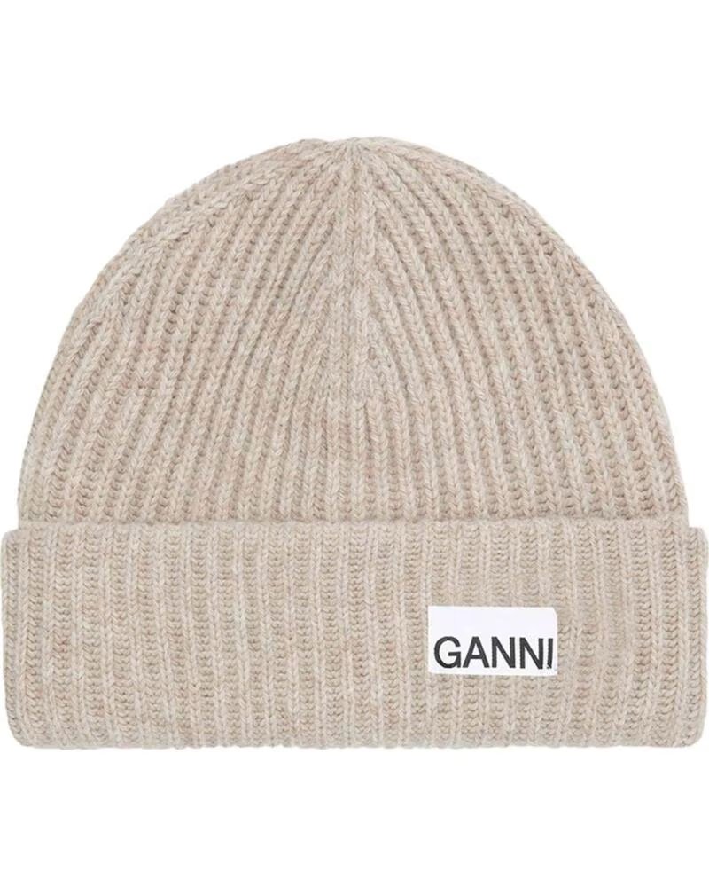 GANNI BONNET STRUCTURED RIB BEANIE BEIGE
