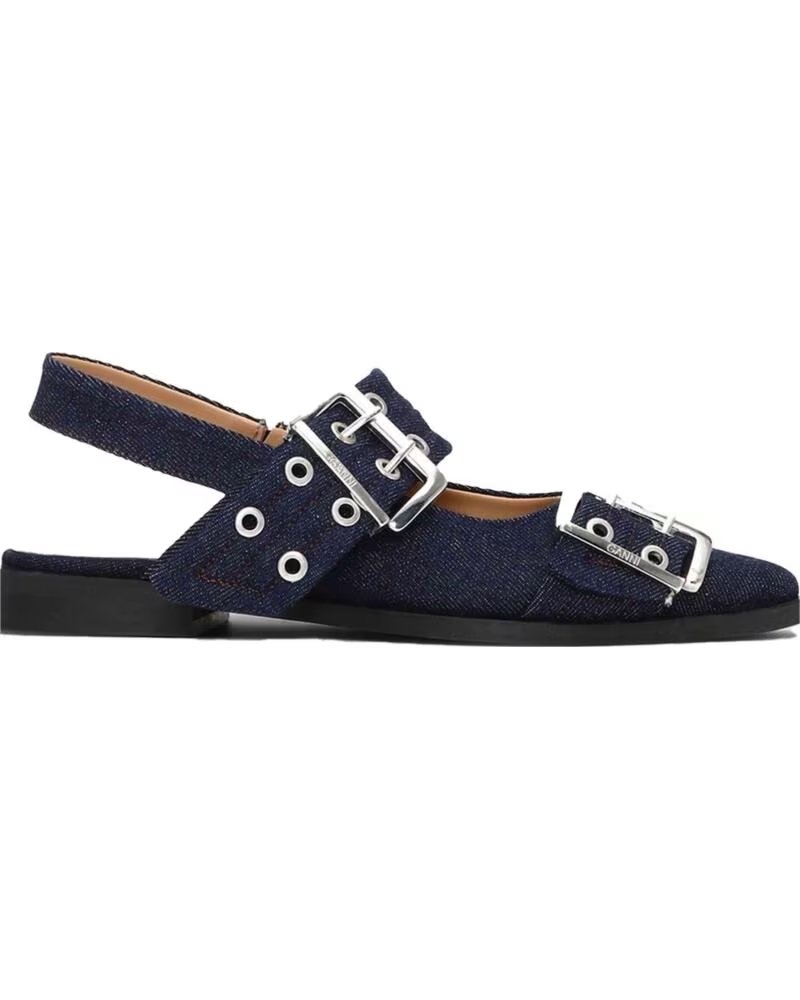 GANNI SANDALIAS BAILARINA DENIM FEMININE BUCKLE DARK BLUE