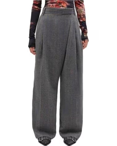 GANNI PANTALON LONG WOOL STRIPE PEWTER