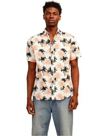 JACK AND JONES CHEMISE AND 12255196 À MANCHES COURTES AVEC IMPRIMÉ TROPICAL BEIGE