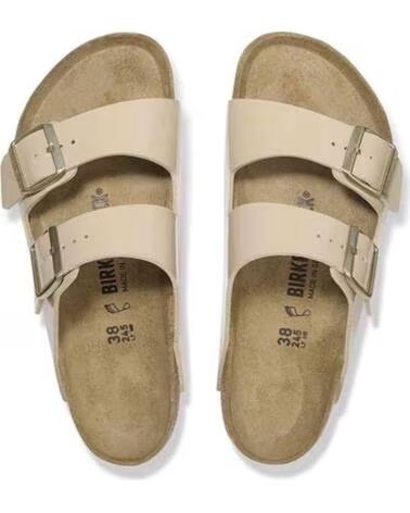 BIRKENSTOCK ARIZONA BIRKO-FLOR PATENT SANDALEN BEIGE NARROW
