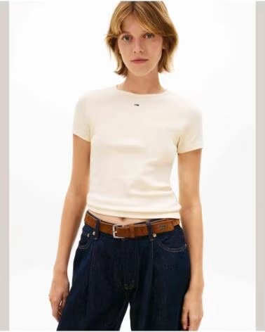 TOMMY HILFIGER T-SHIRT A MANICHE CORTE DA DONNA DW0DW17383AA7 BEIGE
