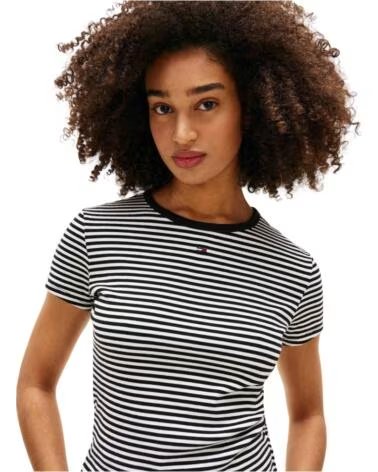 TOMMY JEANS KURZARM-T-SHIRT GESTREIFT 620303400009 BLACK - ECRU STRIPE