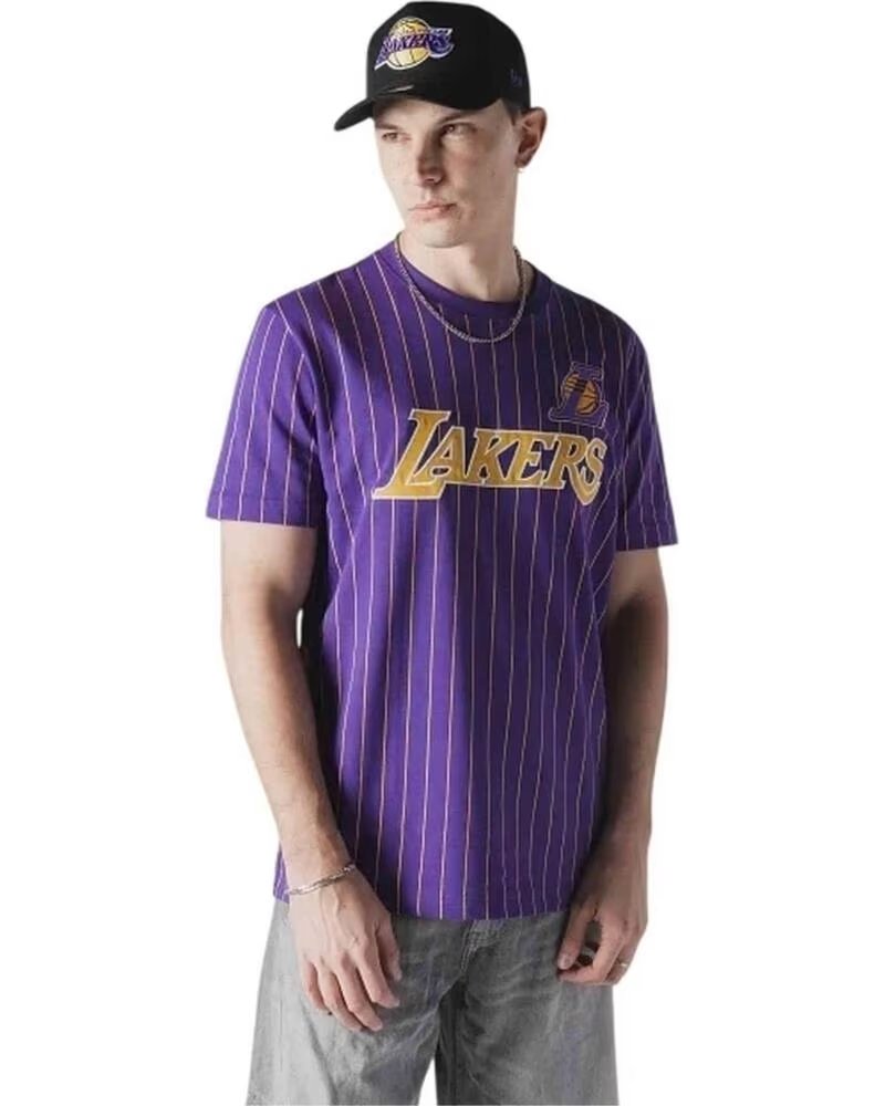 NEW ERA LAKERS PINSTRIPE T-SHIRT LILA