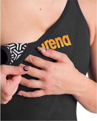 ARENA DAMEN-WETTKAMPF-SCHWIMMANZUG SCHWARZ MULTICOLOR