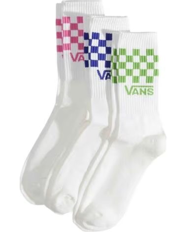 VANS OFF THE WALL PACK DE 3 PARES DE MEIAS CLASSIC CHECK CREW BRANCO MULTICOLOR