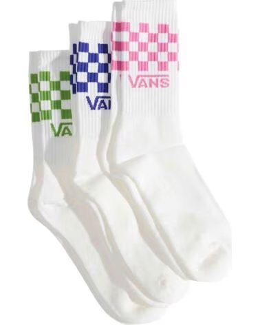 VANS OFF THE WALL CALCETINES VANS CALCETINES VANS CLASSIC CHECK CREW BLANCO ROSA AZUL 3 EN BLANCO PARA UNISEX PARES