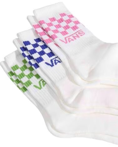 VANS OFF THE WALL CALCETINES VANS CALCETINES VANS CLASSIC CHECK CREW BLANCO ROSA AZUL 3 EN BLANCO PARA UNISEX PARES