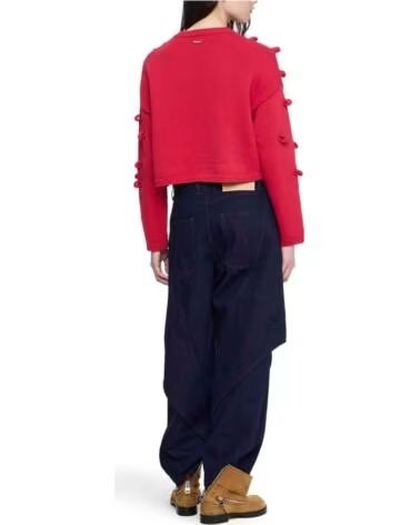 JW ANDERSON RTW CROPPED KNIT SWEATER WITH RELIEF DETAILS CRIMSON RED