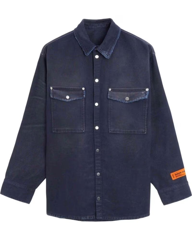 HERON PRESTON CAMISA DISTRESSED CANVAS MANGA LARGA AZUL