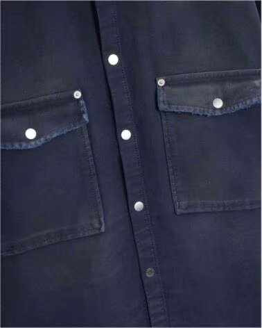 HERON PRESTON CAMISA DISTRESSED CANVAS MANGA LARGA AZUL