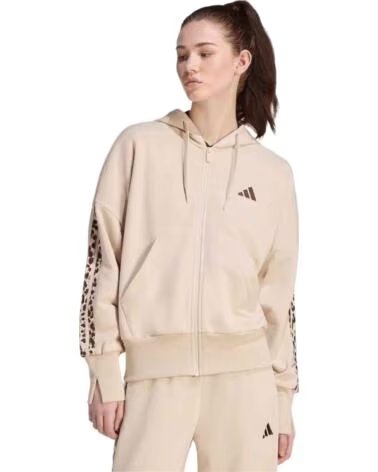 ADIDAS JACKE SEASONAL ESSENTIALS ANIMAL PRINT 3-STRIPES FULL ZIP HOODED TRACK TOP CRYSTAL LINEN