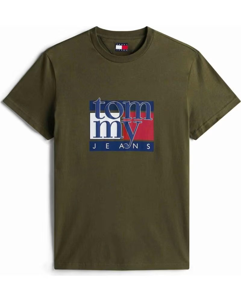 TOMMY JEANS T-SHIRT A MANICHE CORTE VERDE CON LOGO