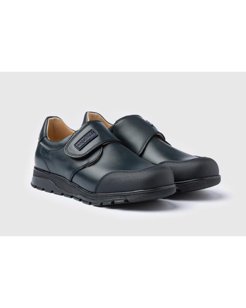 ANGELITOS ZAPATO COLEGIAL MODELO 453 EN PIEL CON VELCRO AZUL