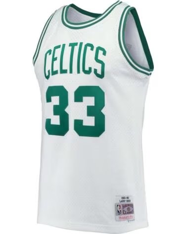 MITCHELL NESS & BOSTON CELTICS LARRY BIRD 1985-86 HARDWOOD CLASSICS BASKETBALL TRIKOT BLANCO