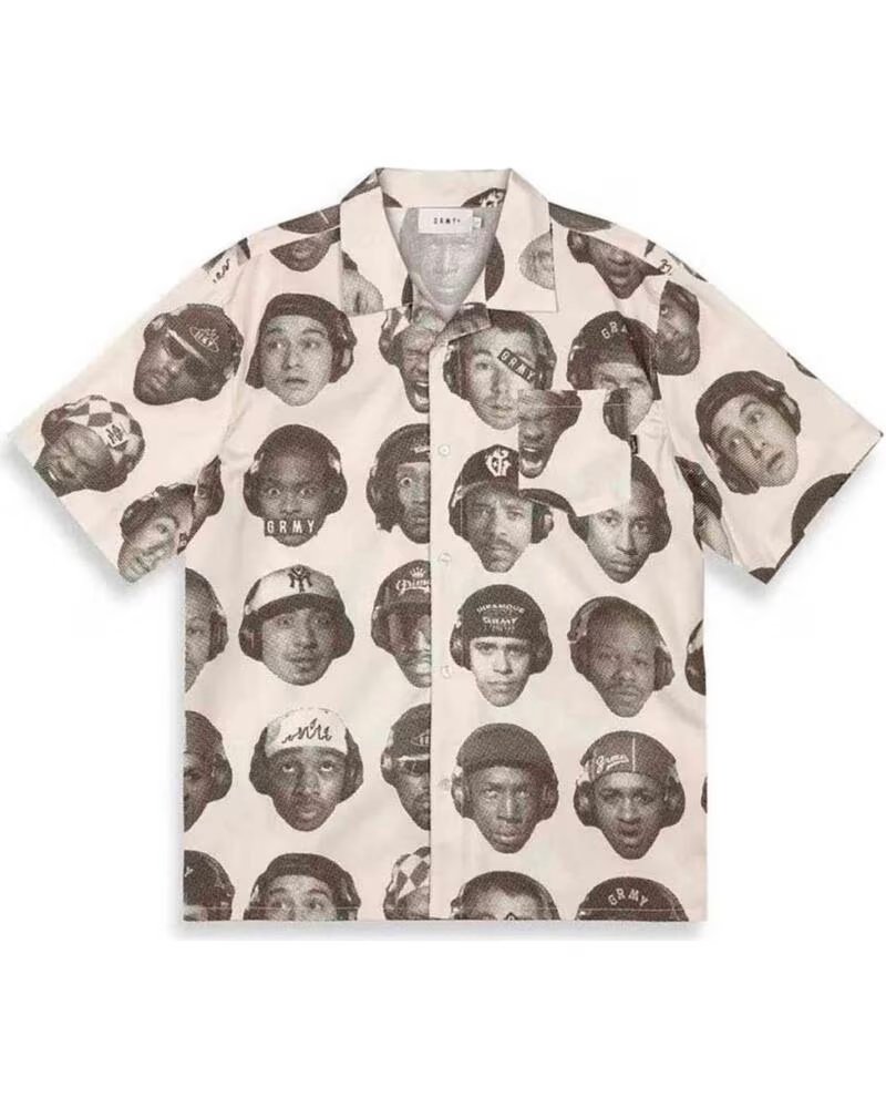 GRIMEY THE MIDNITE SHORT SLEEVE BUTTON UP SHIRT WITH FACES PRINT