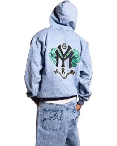 GRIMEY FELPA CON CAPPUCCIO CON STAMPA EFFETTO DENIM MULTICOLOR
