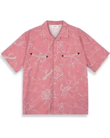 GRIMEY CAMICIA A MANICHE CORTE GHS744-BRK STAMPATA ROSA